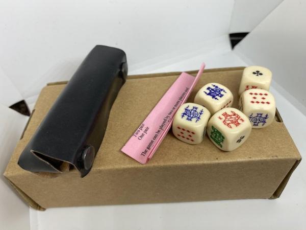 Image 3 of Poker dice in leather case set vintage style