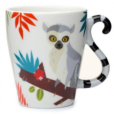 Image 3 of Lemur Spirit of the Night Ceramic Tail Shaped Handle Mug.
