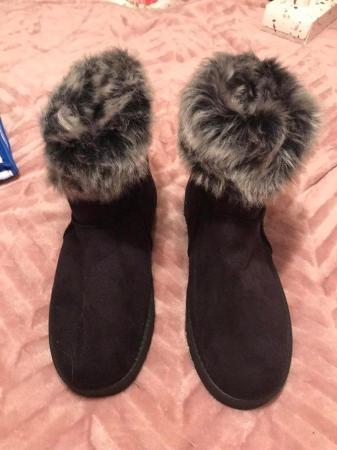 Image 2 of Black ankle boots size 8 with fur