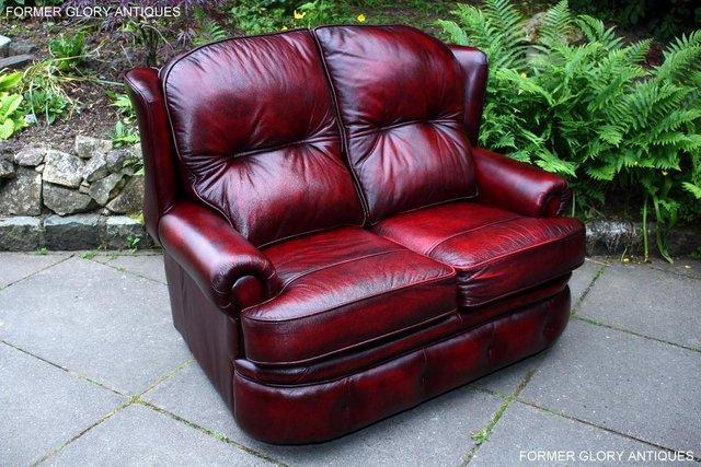 Image 3 of SAXON OXBLOOD RED LEATHER CHESTERFIELD SETTEE SOFA ARMCHAIR