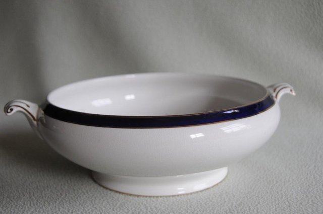 Preview of the first image of Victorian Regal Pottery Serving Dish White With Blue Line.