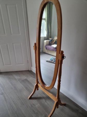 Image 1 of Free standing tilting light oak mirror