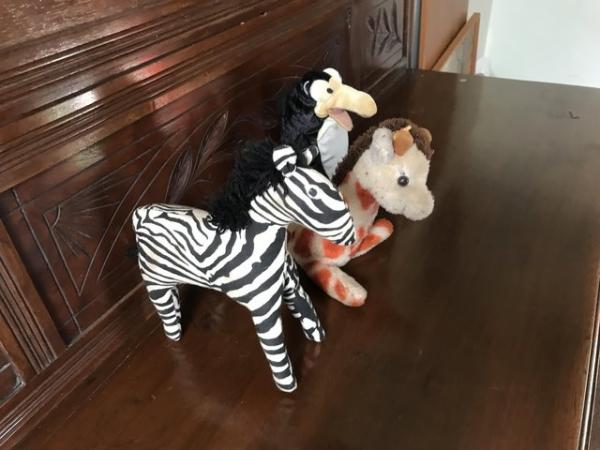 Image 1 of Zebra and giraffe and Plush Penguin