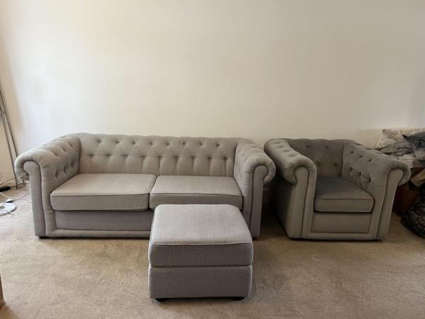 Image 3 of Excellent 3 Piece Chesterfield Sofa Suite Grey - DFS