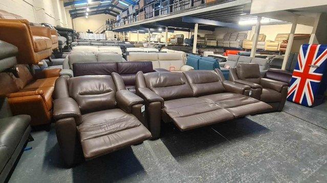 Image 14 of Italian Avola brown leather recliner sofa and 2 armchairs