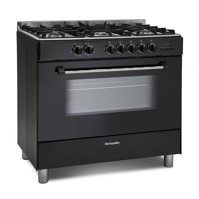 Preview of the first image of MONTPELLIER 90CM DUAL FUEL RANGE COOKER-5 BURNERS-BLACK-NEW.