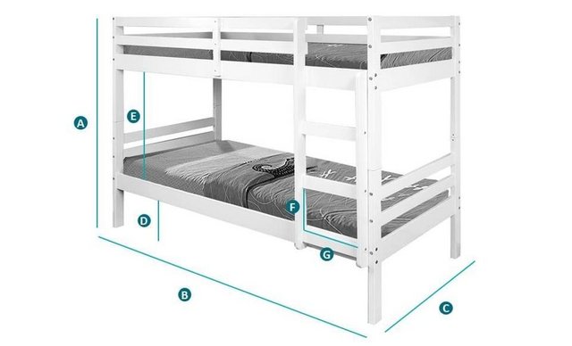 Image 3 of NEW UNUSED - Durham White Wooden Bunk Beds with Mattresses