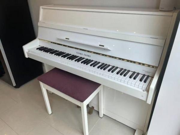 Image 1 of White Piano plus Piano Stool - Young Chang