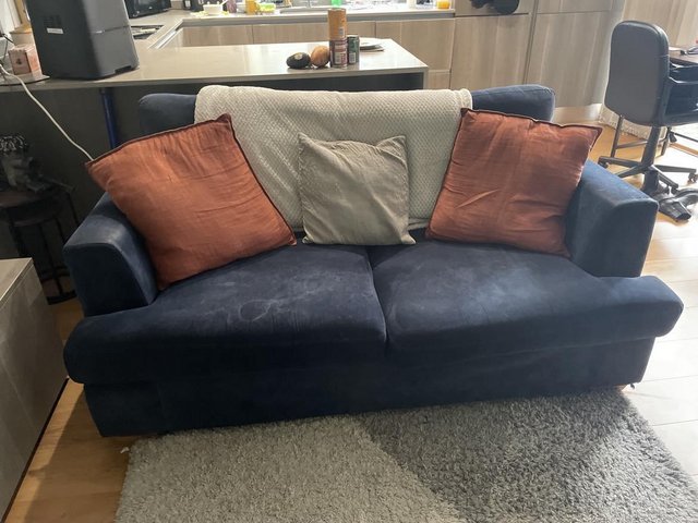 Preview of the first image of 2 x Navy Suede Sofas - Collection from North London.