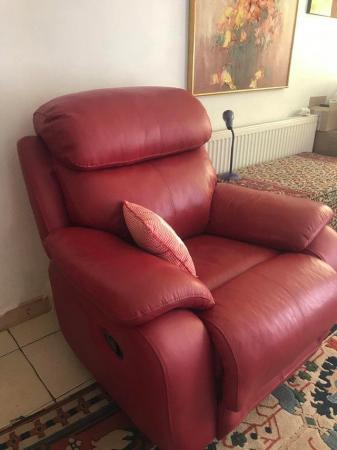 Image 3 of A pair of Red quality leather reclining armchairs as new