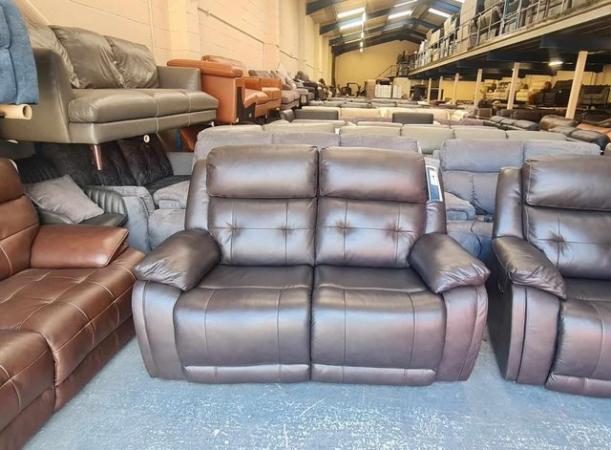 Image 10 of La-z-boy brown leather electric recliner 3+2 seater sofa