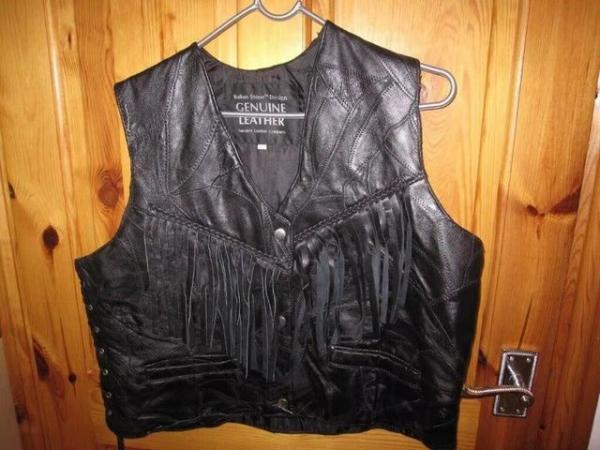 Image 2 of Black Leather Italian stone Unisex Biker waist coat