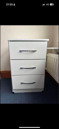 Image 2 of Brand New three chest drawer white finish wooden bed side