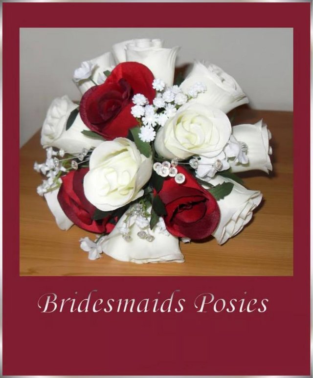 Preview of the first image of 2 Burgundy & Ivory Rose Joanna Bridesmaids Posies.