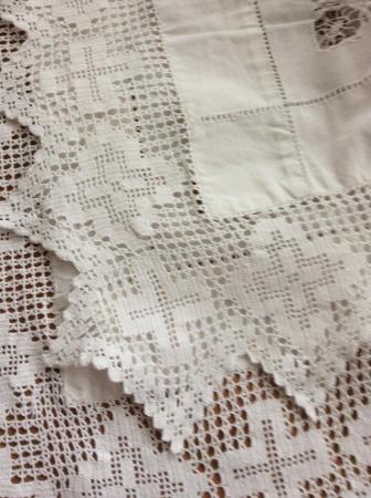 Image 2 of Exquisite linen hand made lace table cloth.