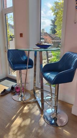 Image 1 of Glass bar table & two stools