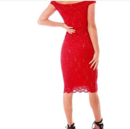 Image 2 of Ladies Off The Shoulder red Bardot Lace Sequin dress size10
