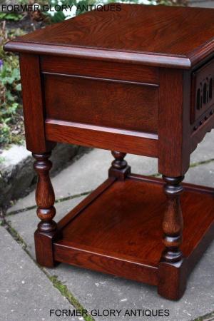 Image 32 of AN OLD CHARM TUDOR BROWN CARVED OAK BEDSIDE PHONE LAMP TABLE