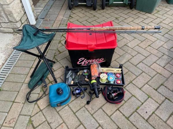 Image 2 of Efgeeco tackle box/seat with Rod, reels and extras