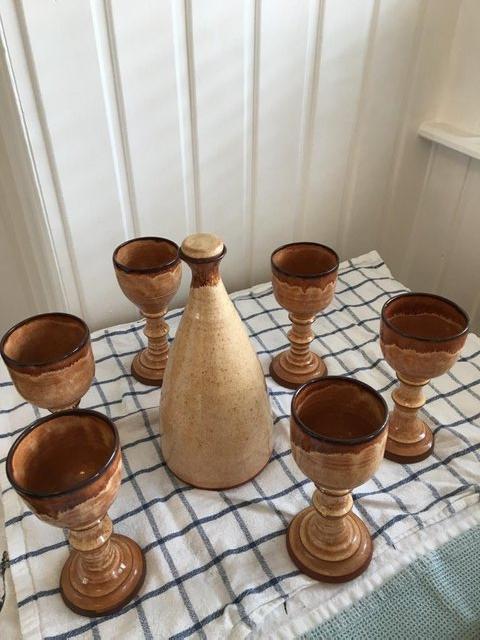 Preview of the first image of Studio Pottery Coffee set ,Wine Goblets and Decanter.