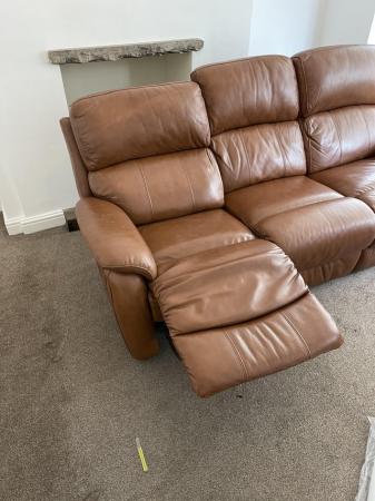 Image 3 of Tan leather reclining sofa