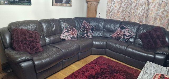 Image 1 of 5 + 3 large corner leather recliner sofa