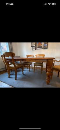 Image 2 of Farmhouse solid wood dining table and 8 dining chairs