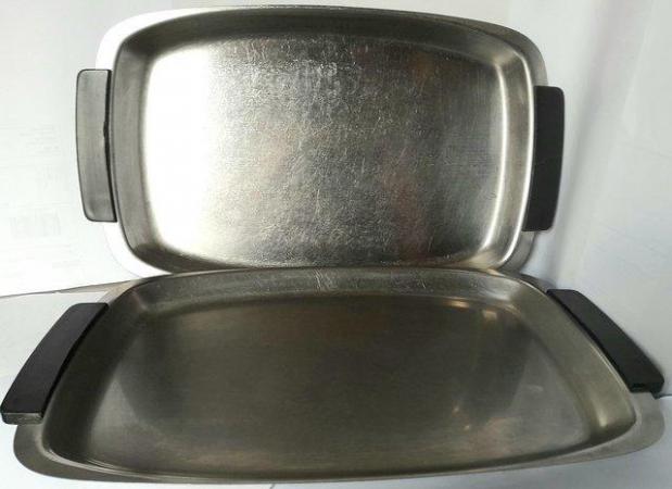 Image 1 of A HANDLED SERVING TRAY - STAINLESS STEEL 44 x 26 cm