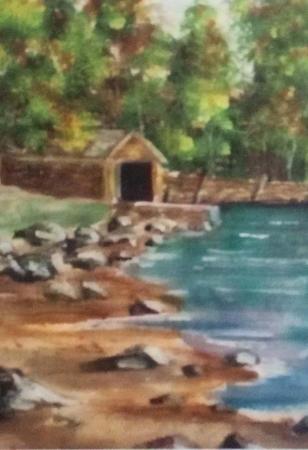Image 2 of WATER COLOR ART PAINTING THE OLD BOAT HOUSE ON DERWENT WATER