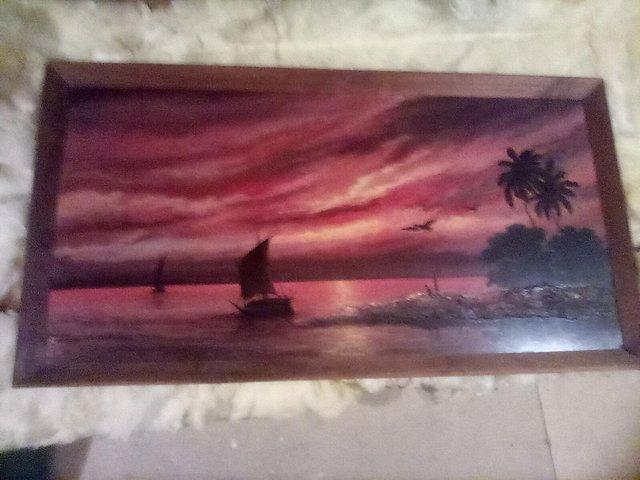 Preview of the first image of Indian Painting of sunset in wooden framr.