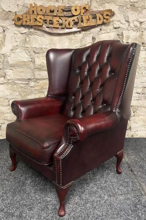 Image 5 of Queen Anne Wingbacked Armchair Oxblood LeatherQueen Anne Arm