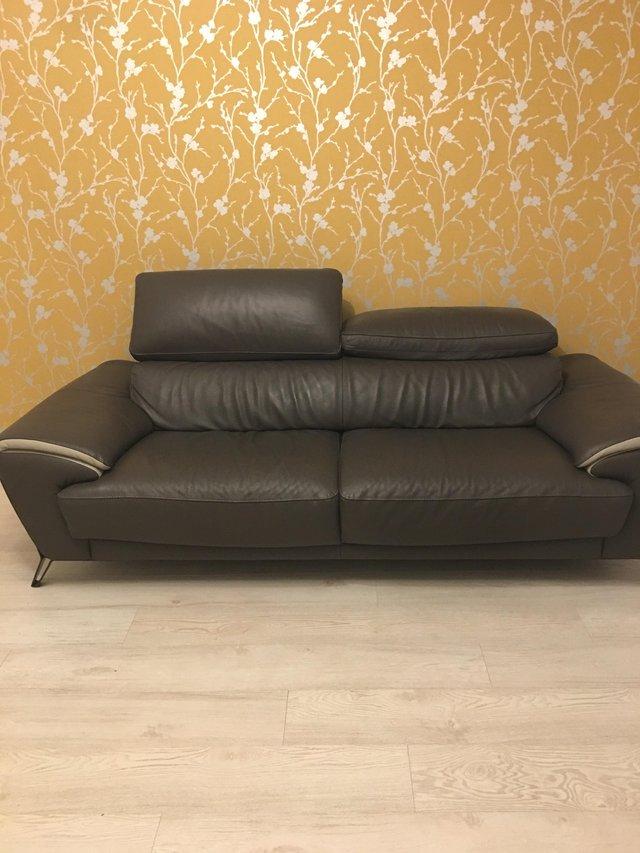 Preview of the first image of Grey leather 3 seater sofa for sale.