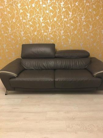 Image 1 of Grey leather 3 seater sofa for sale