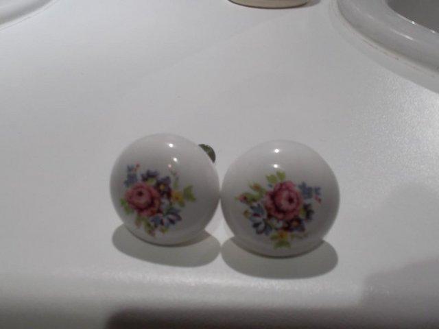 Preview of the first image of Pair of antique, porcelain, draw/cabinet knobs.