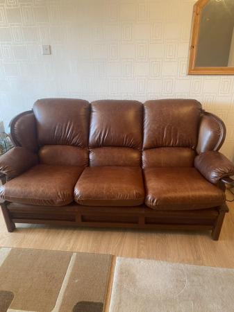 Image 3 of 3 Seater & Armchair Brown Leather