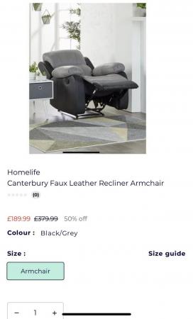 Image 1 of 2 position reclining chair in faux leather