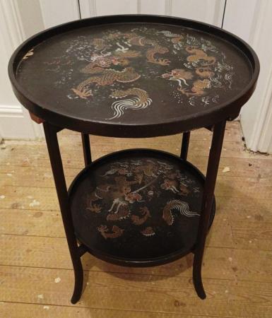 Image 2 of Antique Chinese Dragon Folding 2 Tier Table/Tray