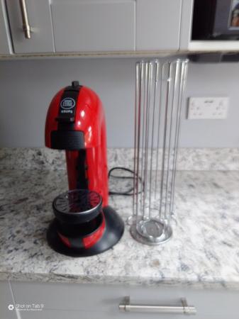 Image 1 of Red Gusto Coffee Pod Machine and Pod Stand.