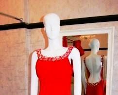 Image 2 of Red jersey fitted prom dress.