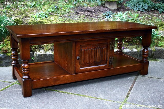 Image 91 of OLD CHARM LIGHT OAK LONG WINE COFFEE TABLE CABINET TV STAND