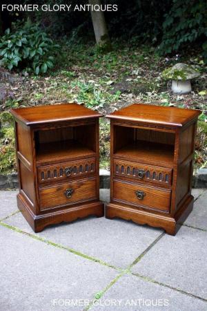 Image 4 of A PAIR OF OLD CHARM LIGHT OAK BEDSIDE CABINETS LAMP TABLES