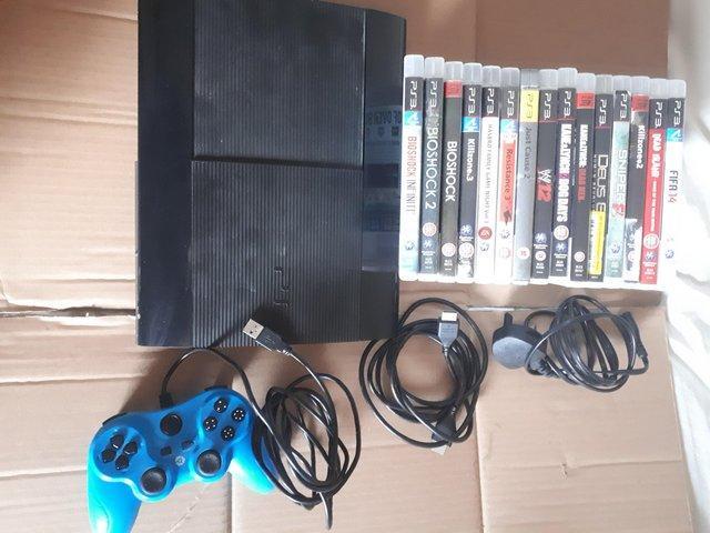 Preview of the first image of PS3 with games and controllers.