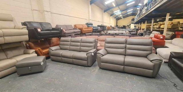 Image 5 of La-z-boy Winslow grey leather 3+2 seater sofas and puffee