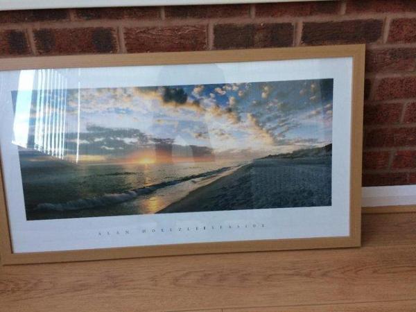 Image 1 of Beach sunset picture in wooden frame
