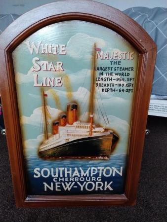 Image 1 of Large Vintage Wooden Picture White Star Line Majestic