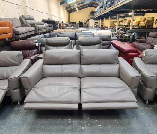Image 8 of Dakota grey leather electric recliner sofa and 2 armchairs