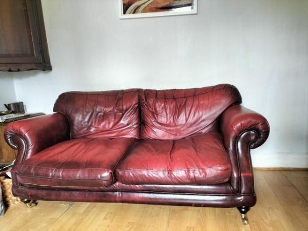 Image 1 of red leather settee free for collection