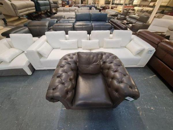 Image 9 of Ex-display Stamford grey leather chesterfield armchair