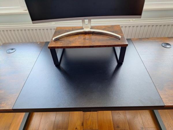 Image 1 of Wood Effect Office Work Desk with Monitor Riser