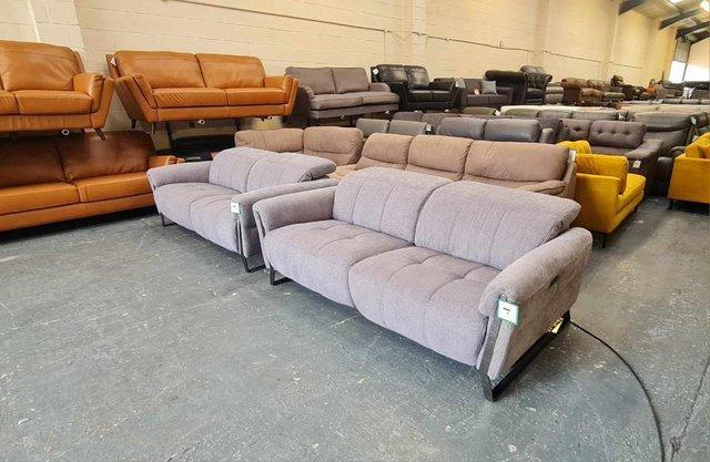 Image 19 of Packham grey fabric electric recliner pair of 3 seater sofas